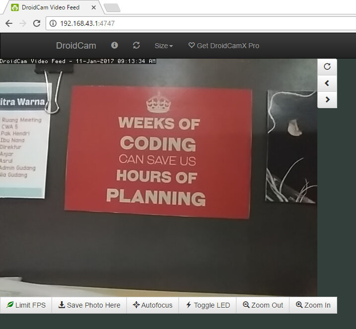 Contoh DroidCam di PC melalui Google Chrome